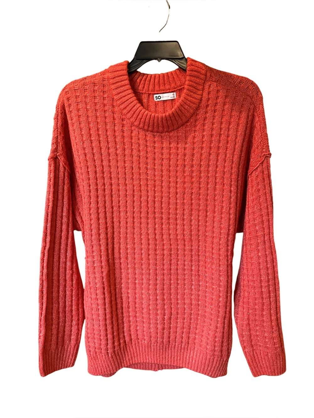 SO XXL Burnt Orange/Red Waffle Knit Sweater Oversized Cozy Pullover Soft Fall